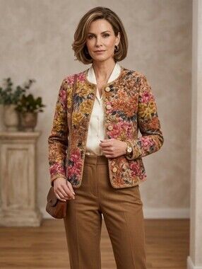 Geiger boiled wool jacket with a floral tapestry pattern